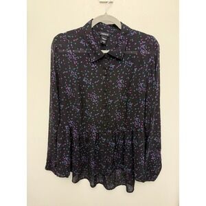 Torrid Top Women's Large Black Polka Dot‎ Peplum Button Front Blouse Semi-Sheer